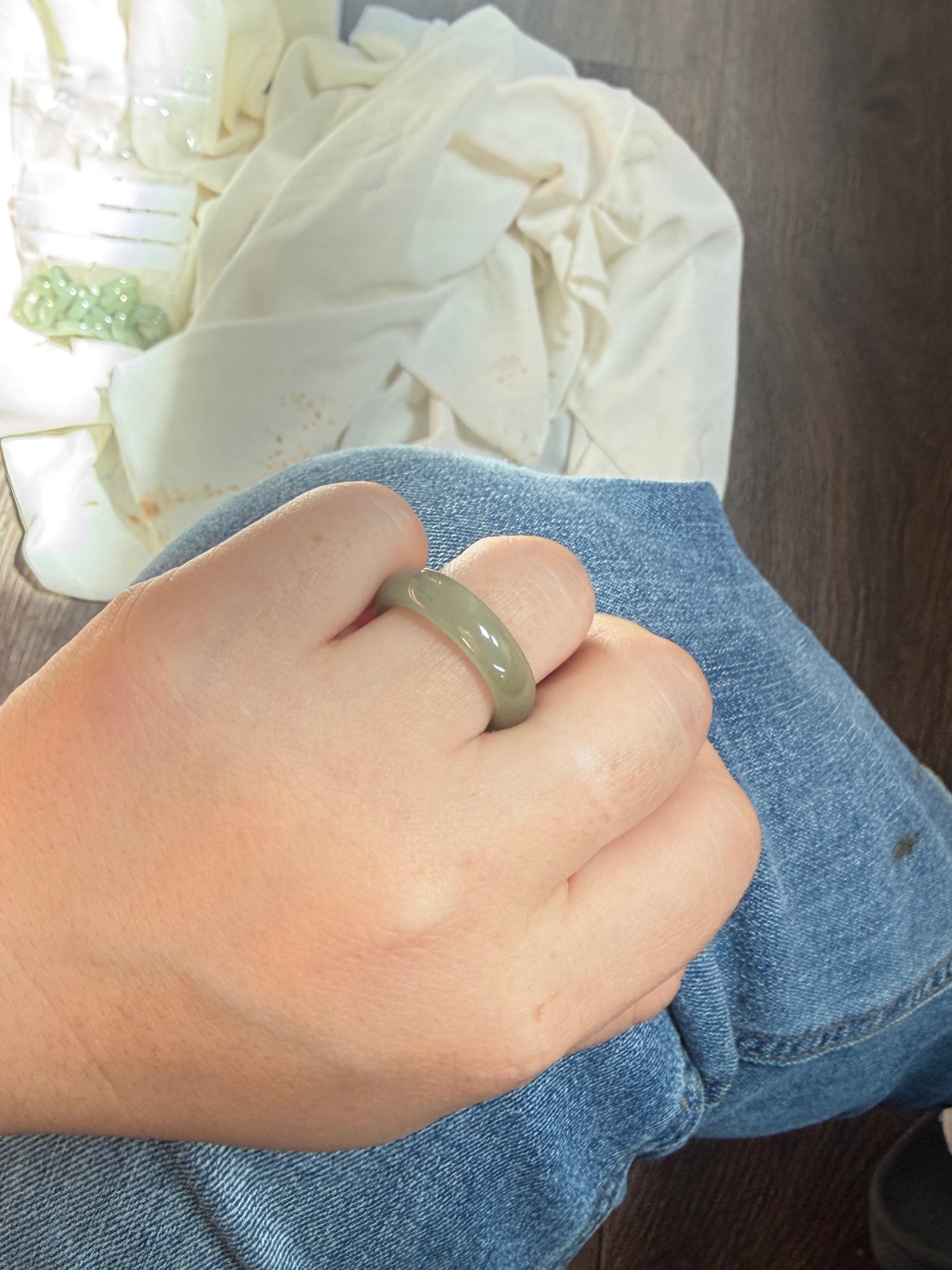Authentic Nephrite Jade Ring, Natural Light Green Jade Band