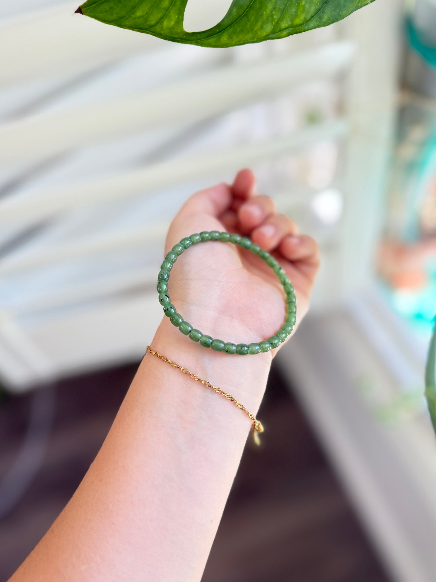 Dainty Jade Beaded Bracelet, Authentic Nephrite Jade