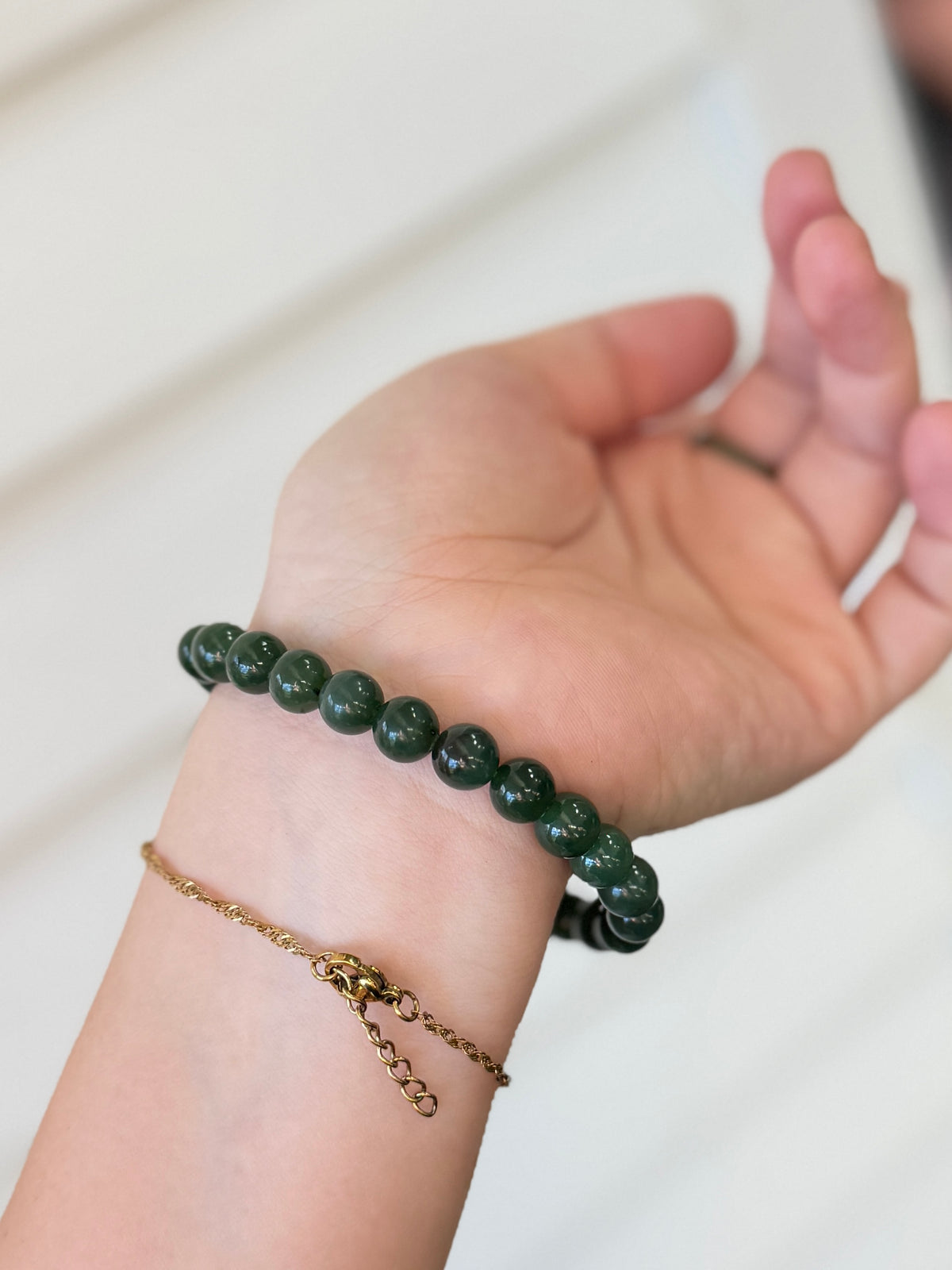 Natural Hetian Jade Bracelet, Beaded Nephrite Bracelet