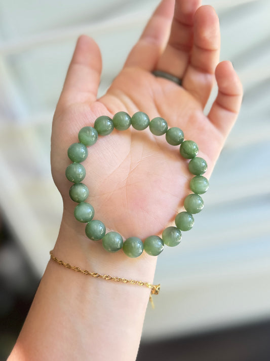 Natural Hetian Jade Beaded Bracelet, High Quality Nephrite (No Black Spots)