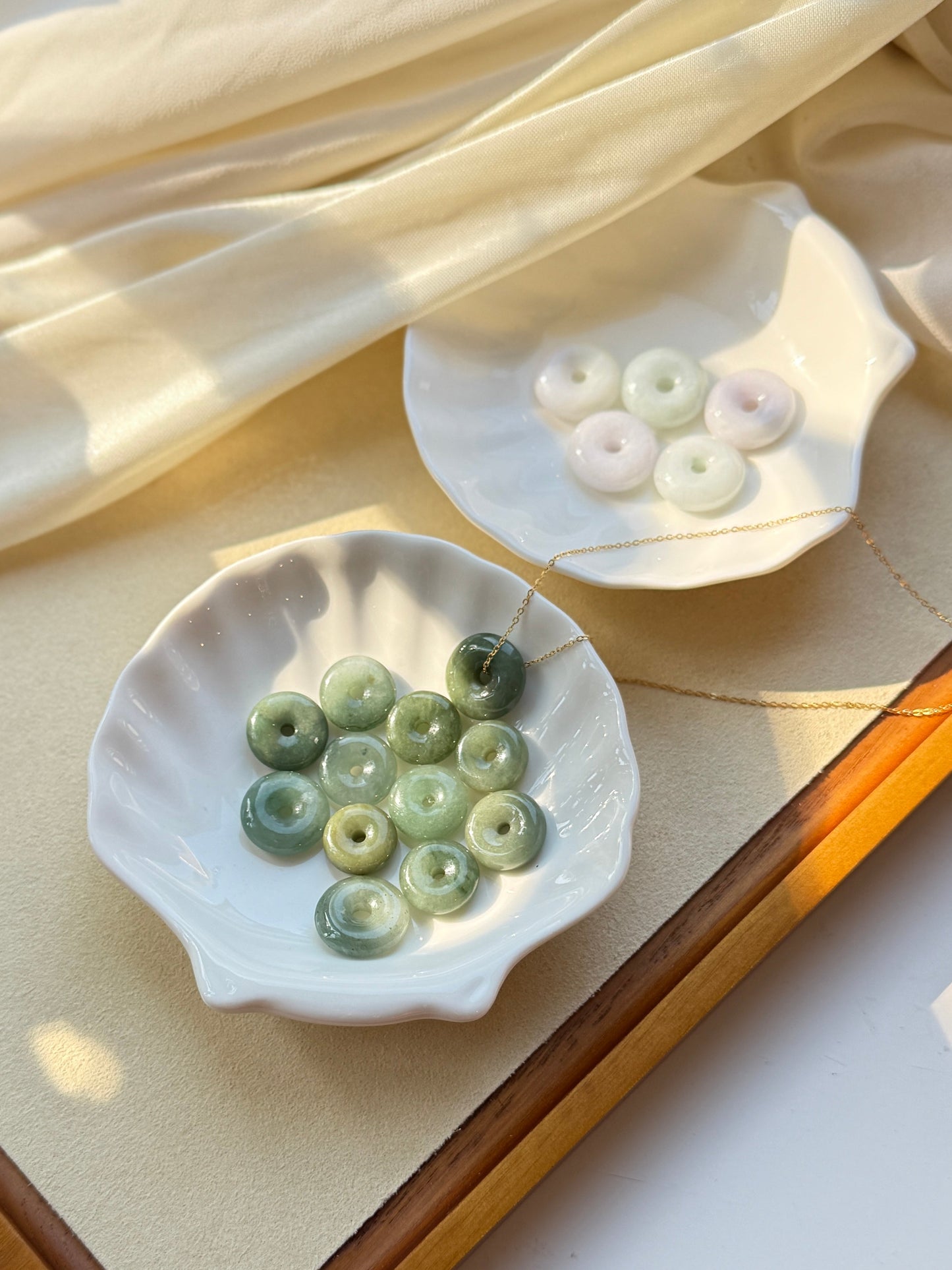 Burmese Jadeite Donut Pendant Necklace with Dainty Gold Filled Chain