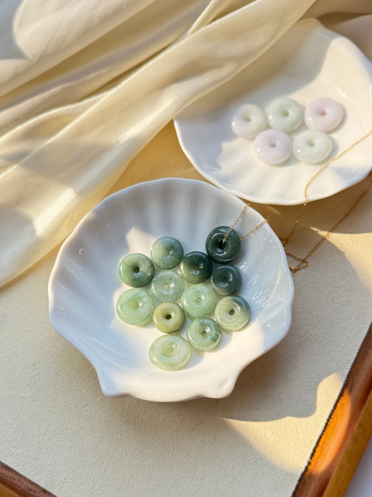 Burmese Jadeite Donut Pendant Necklace with Dainty Gold Filled Chain
