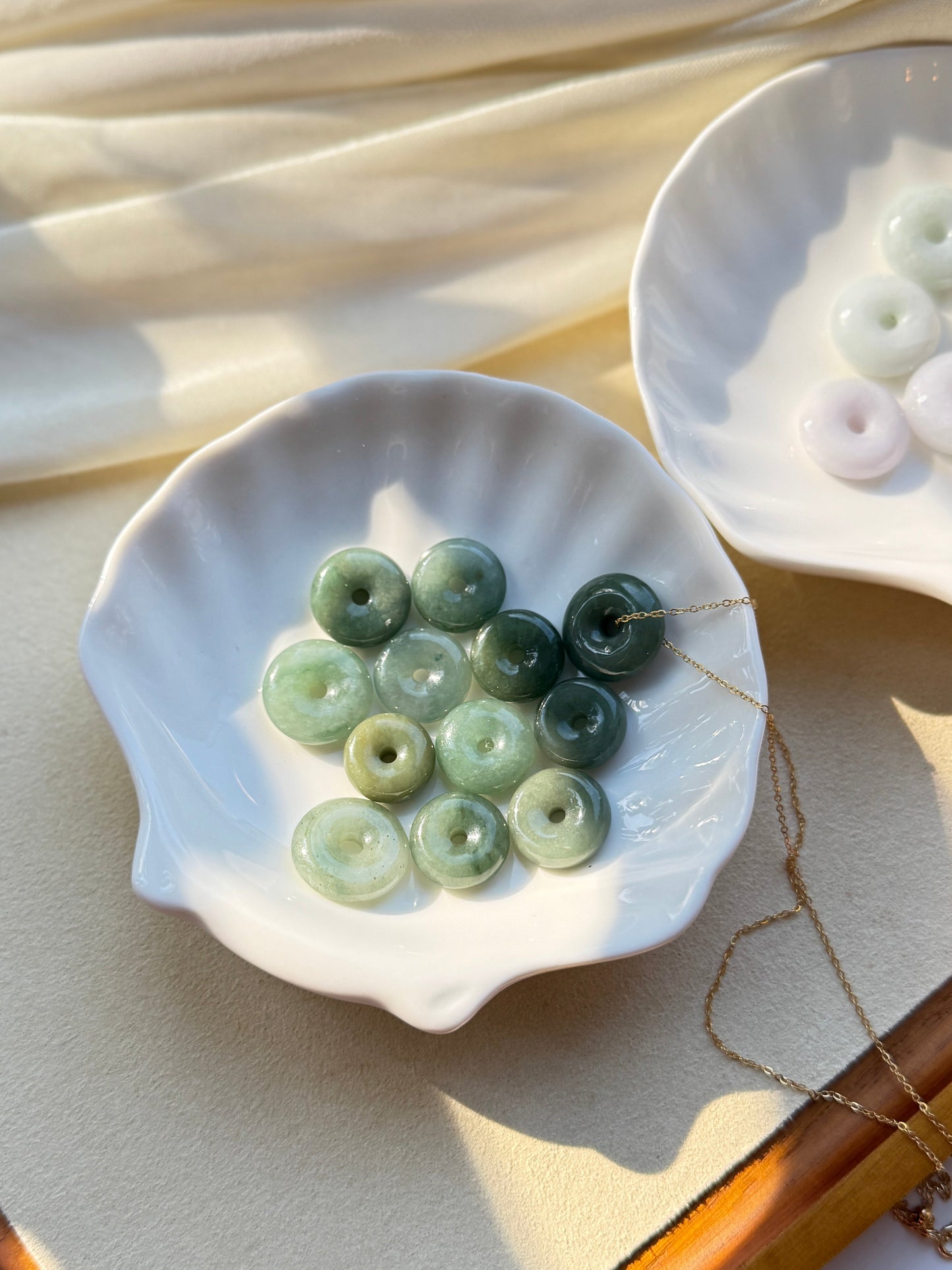 Burmese Jadeite Donut Pendant Necklace with Dainty Gold Filled Chain