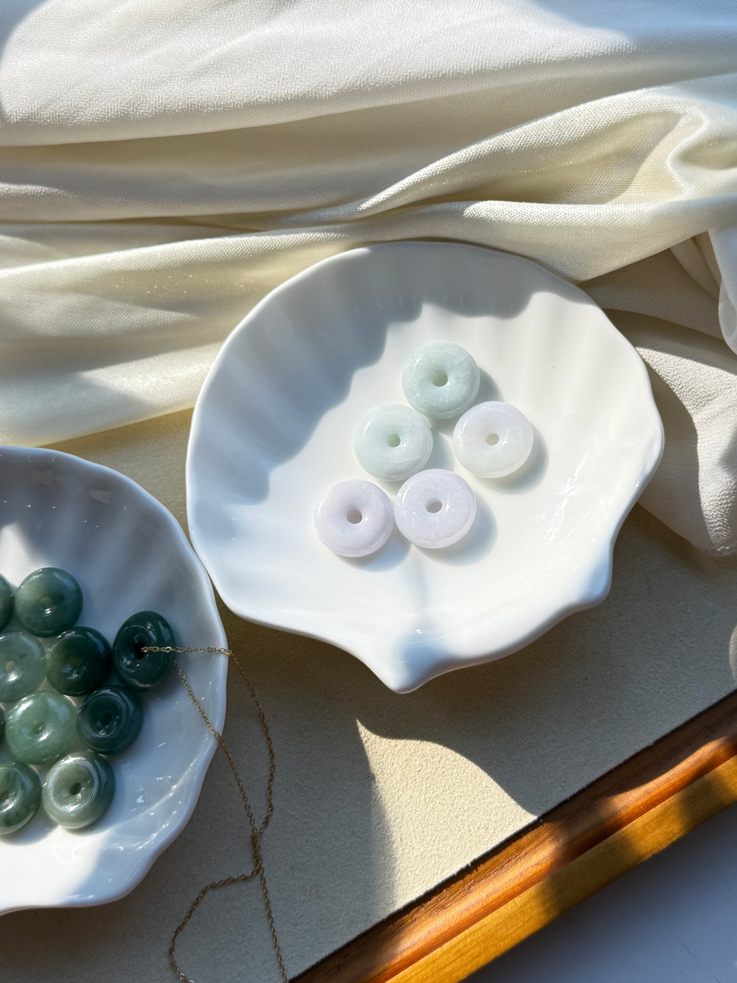 Burmese Jadeite Donut Pendant Necklace with Dainty Gold Filled Chain