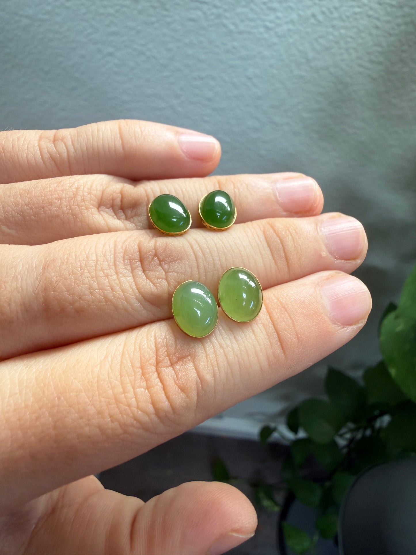18K Gold Natural Jade Stud Earrings