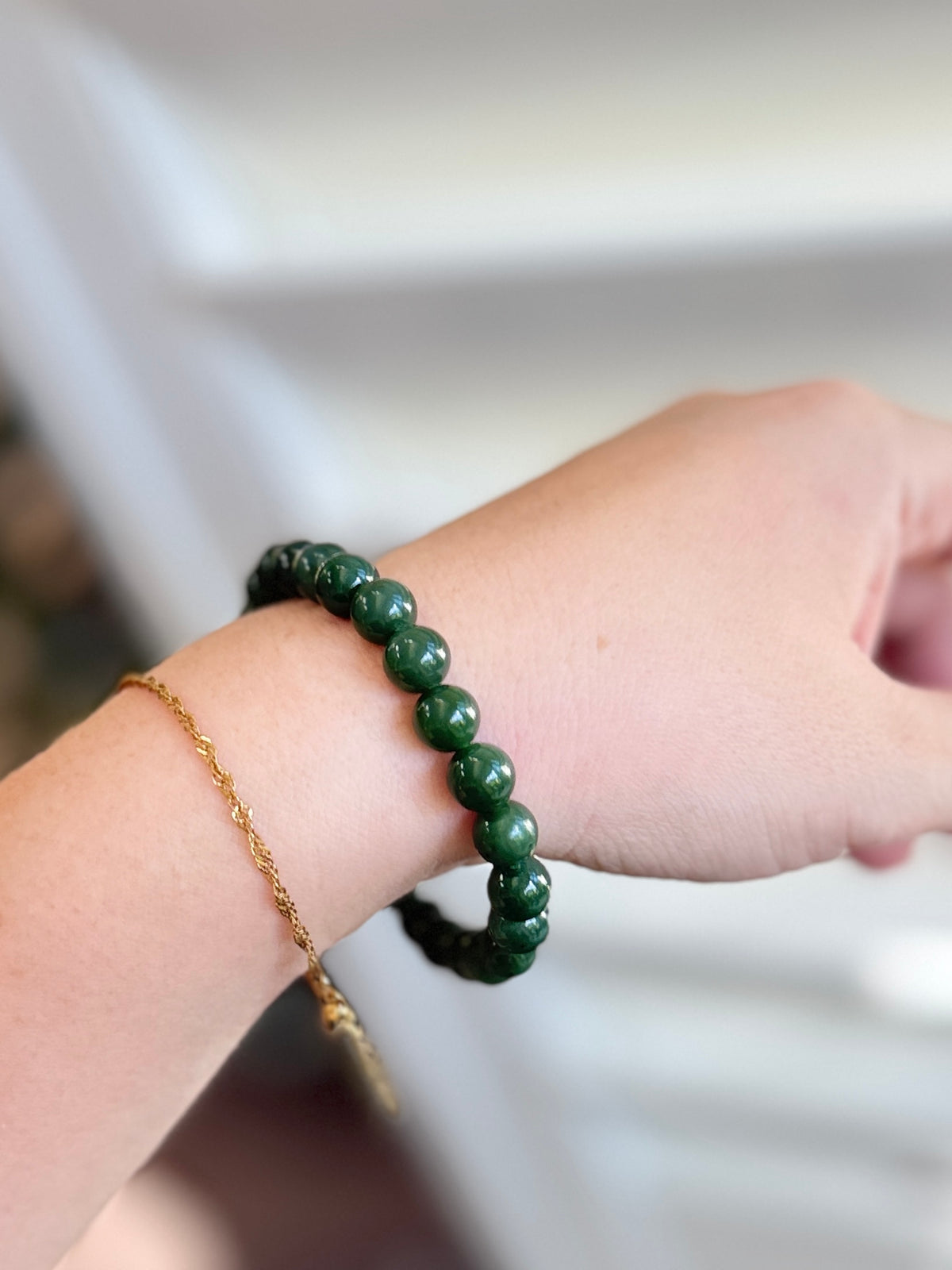 Natural Hetian Jade Bracelet, Beaded Nephrite Bracelet
