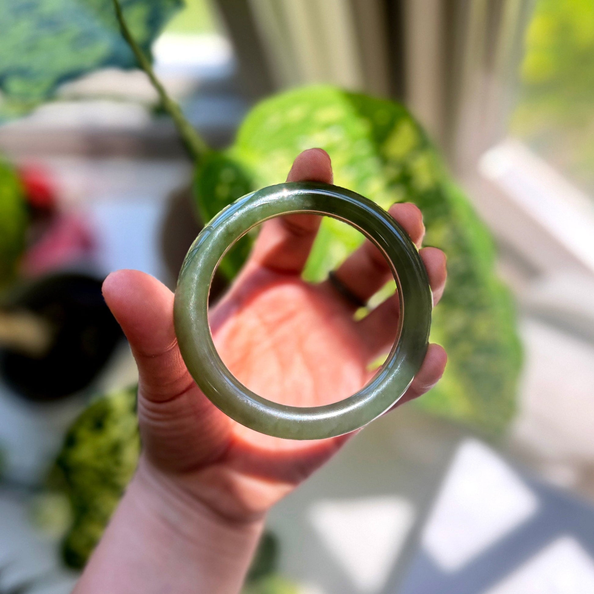 Dark Green Natural Jade Bangle, Authentic Nephrite Bangle