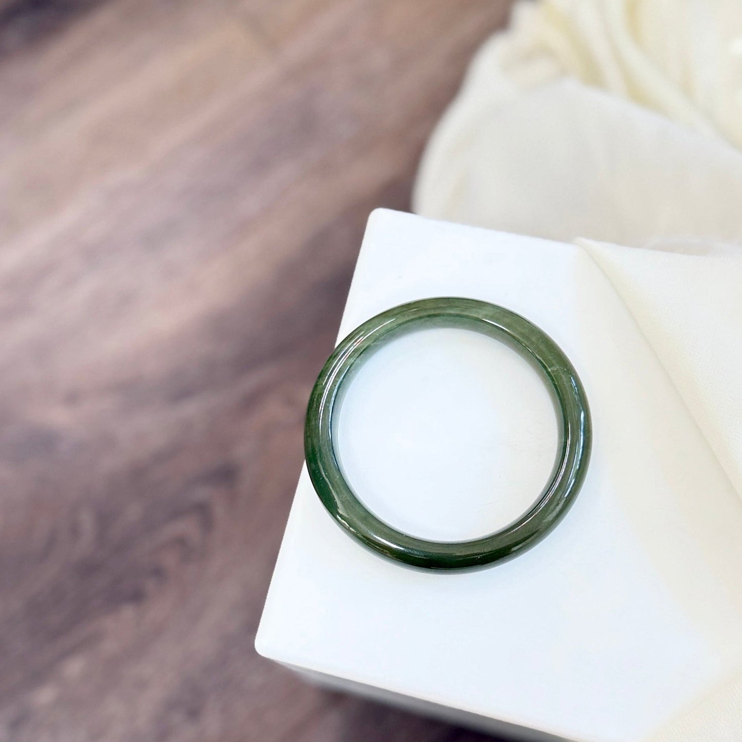 Dark Green Natural Jade Bangle, Authentic Nephrite Bangle