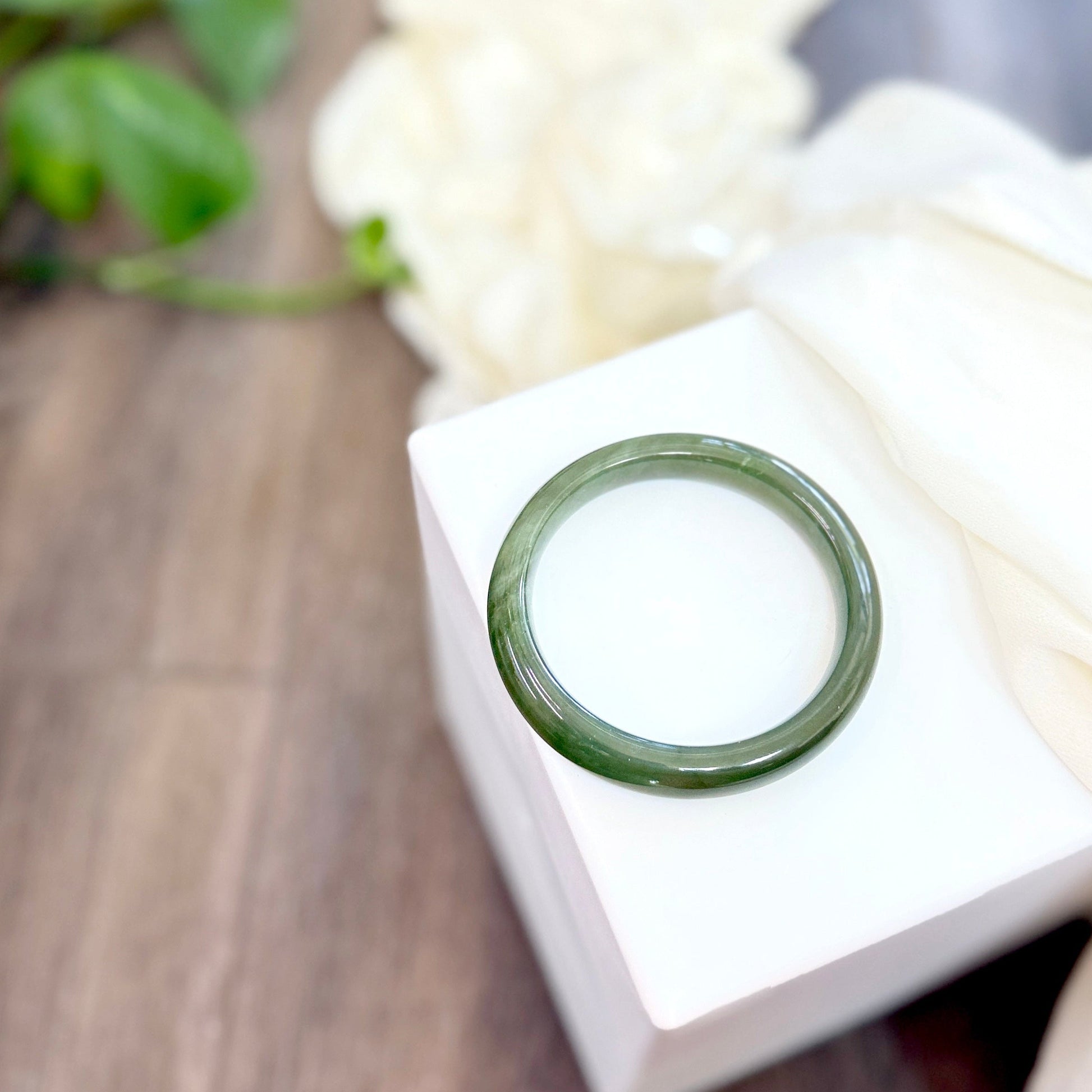 Dark Green Natural Jade Bangle, Authentic Nephrite Bangle