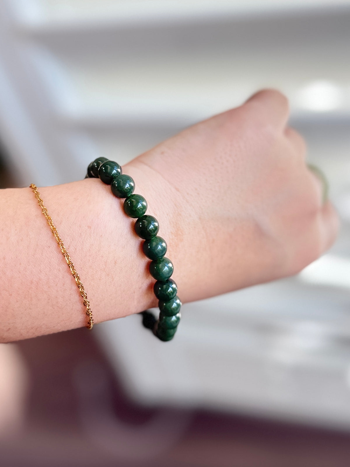 Natural Hetian Jade Bracelet, Beaded Nephrite Bracelet