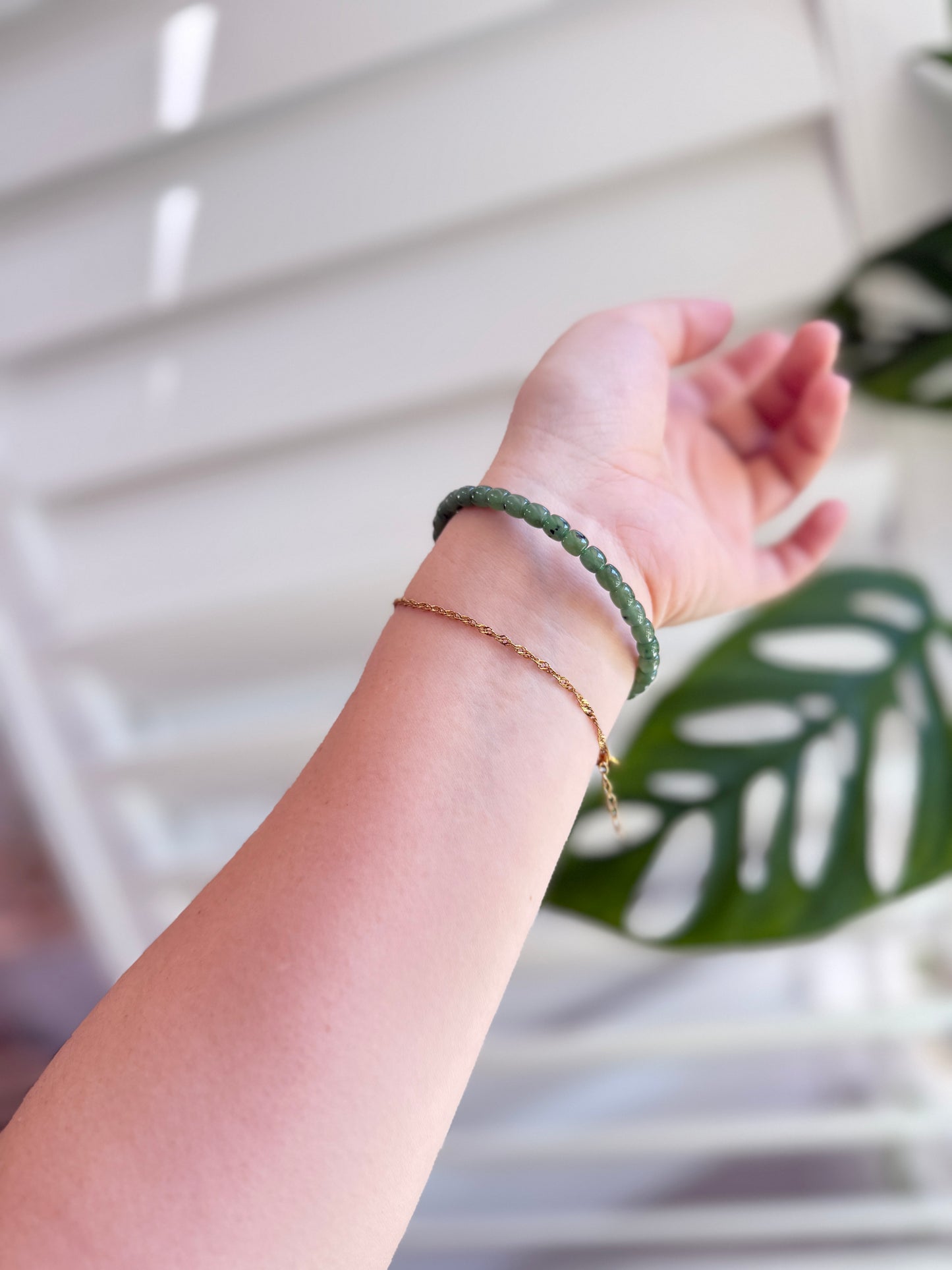 Dainty Jade Beaded Bracelet, Authentic Nephrite Jade
