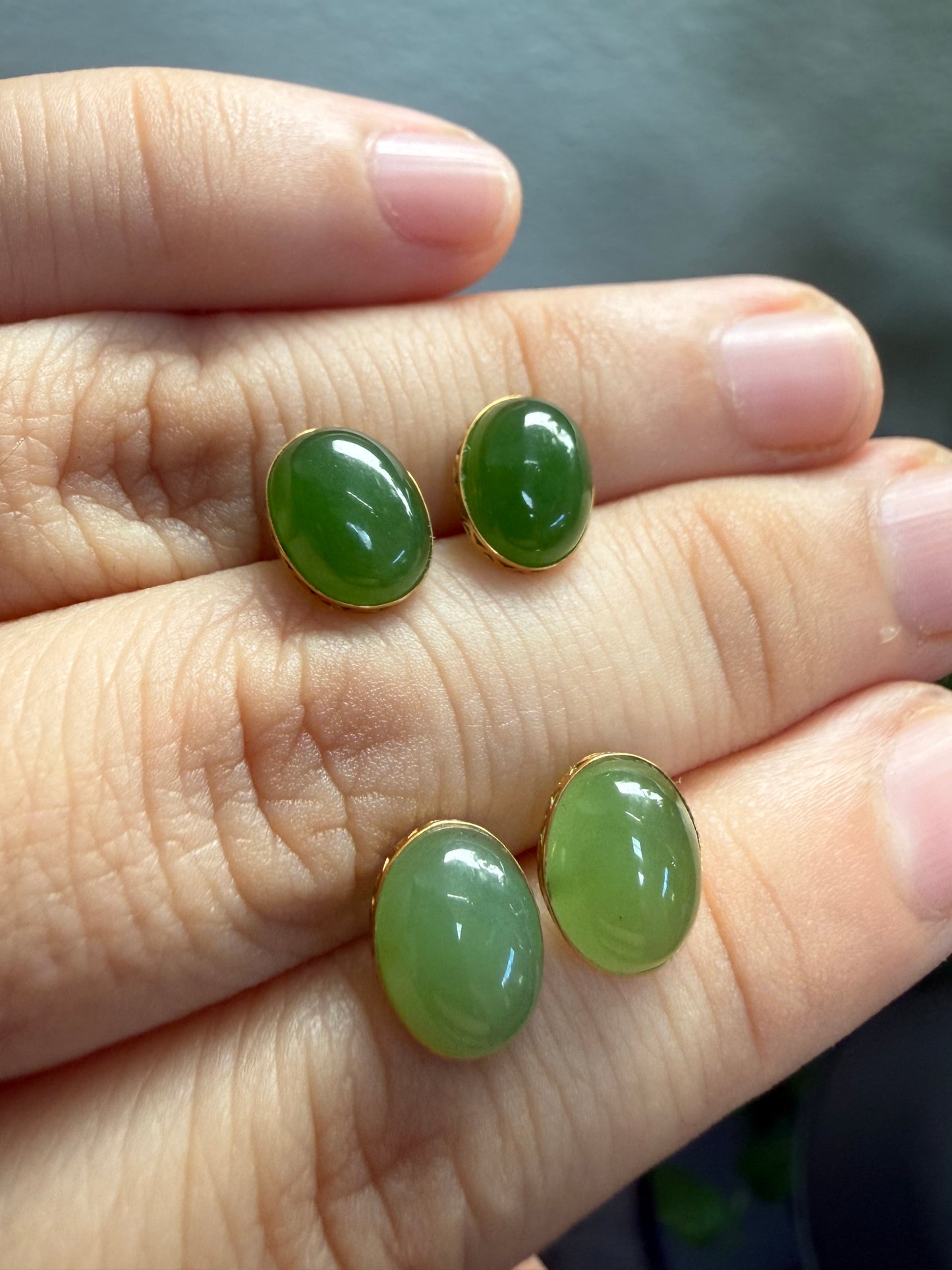 18K Gold Natural Jade Stud Earrings