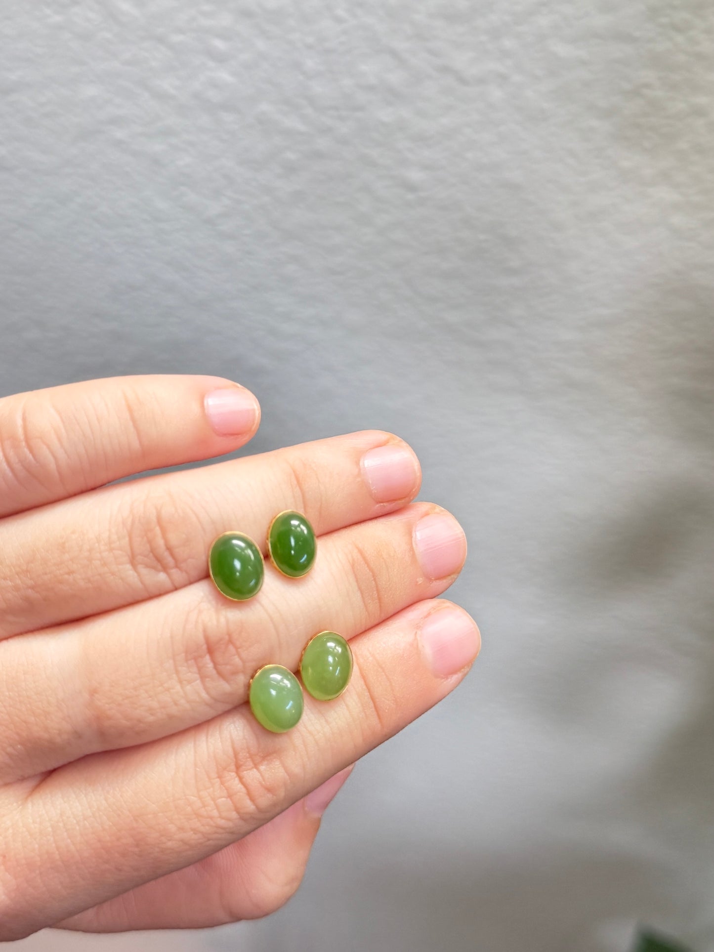 18K Gold Natural Jade Stud Earrings