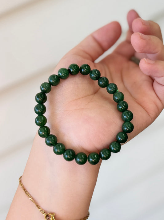 Natural Hetian Jade Bracelet, Beaded Nephrite Bracelet