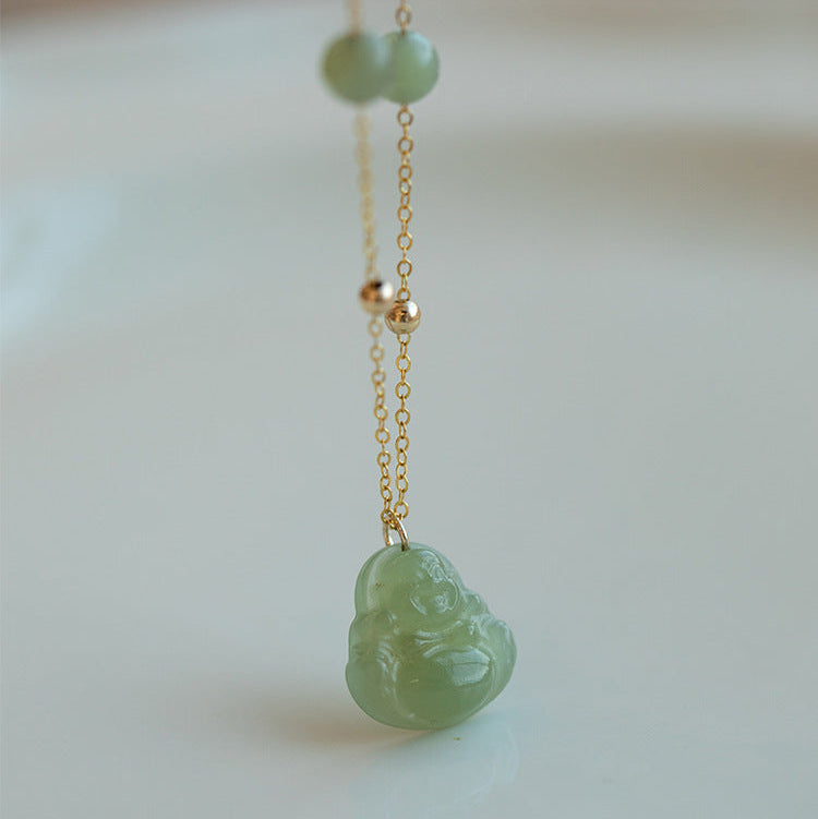 Green Jade Buddha Pendant with Satellite Chain 
