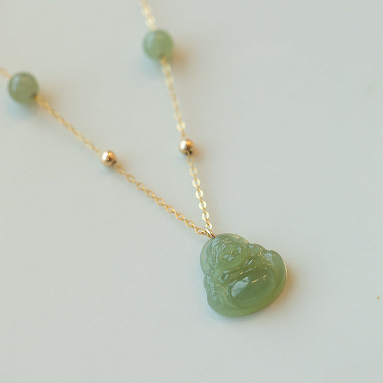 Green Jade Buddha Pendant with Satellite Chain 