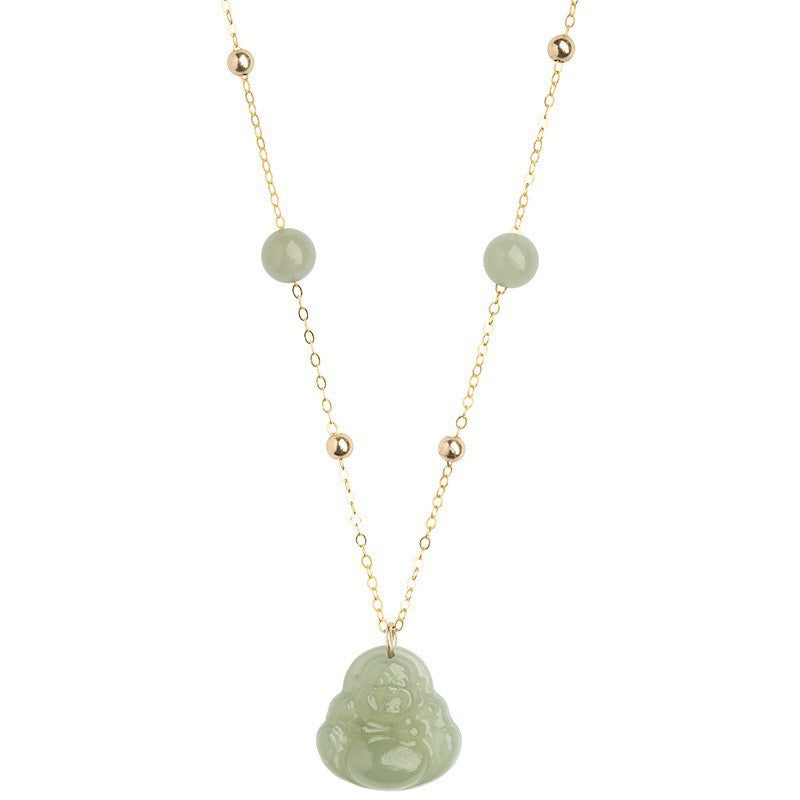 Green Jade Buddha Pendant with Satellite Chain 