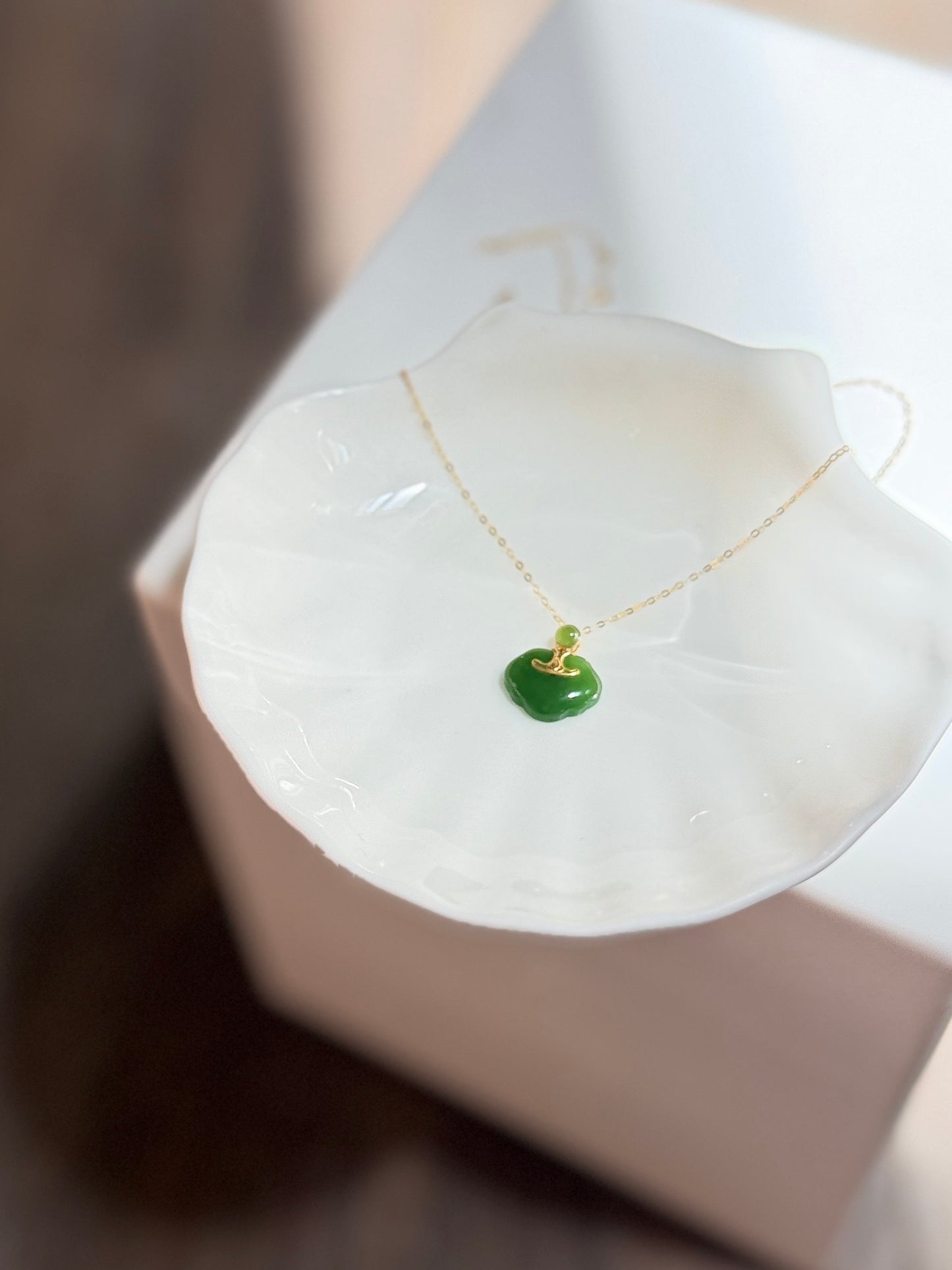 Green Nephrite Jade Lock Pendant with 18K Gold
