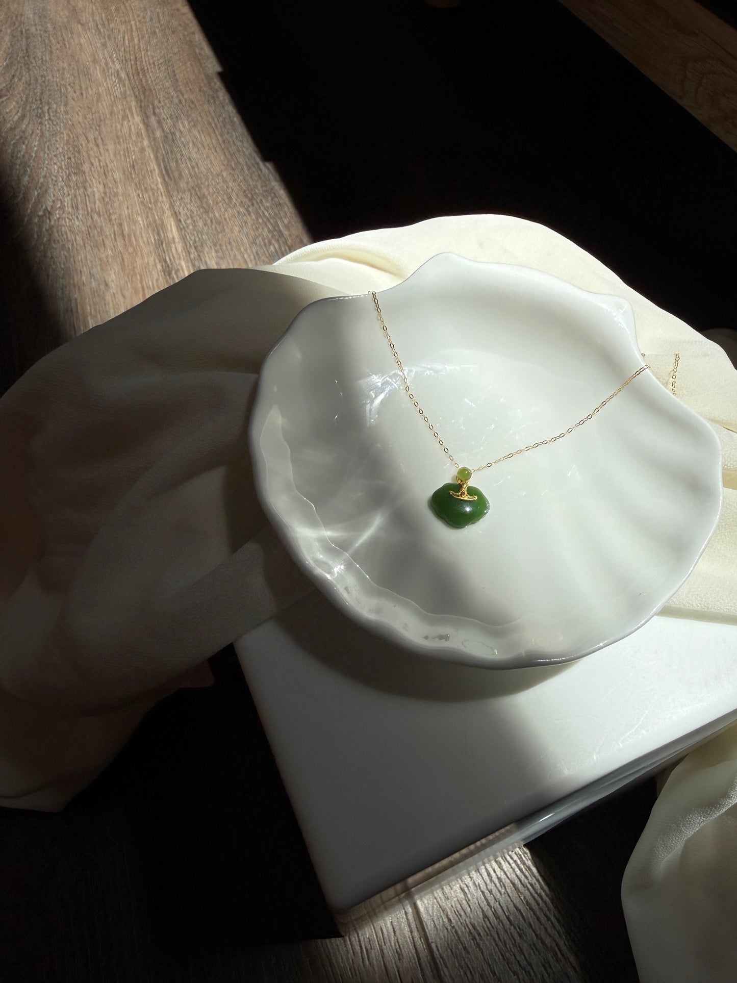 Green Nephrite Jade Lock Pendant with 18K Gold