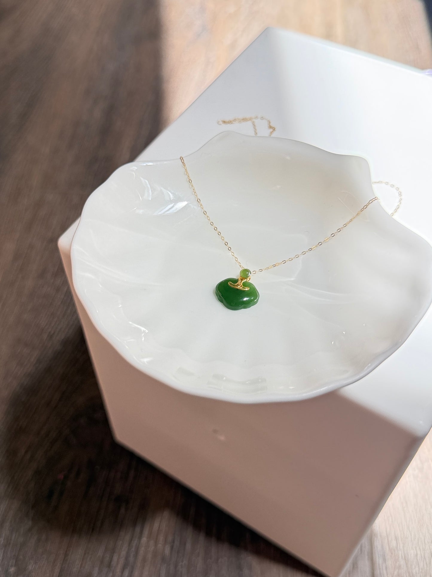 Green Nephrite Jade Lock Pendant with 18K Gold
