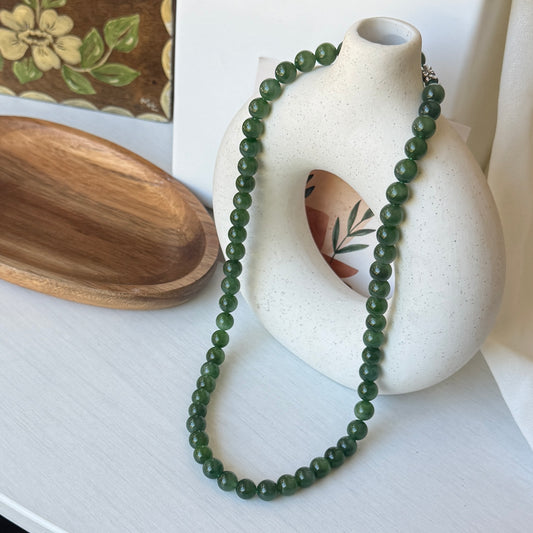 Hetian Jade Beaded Necklace, Natural Green Nephrite Chocker, High Quality Jade (no Black spots)
