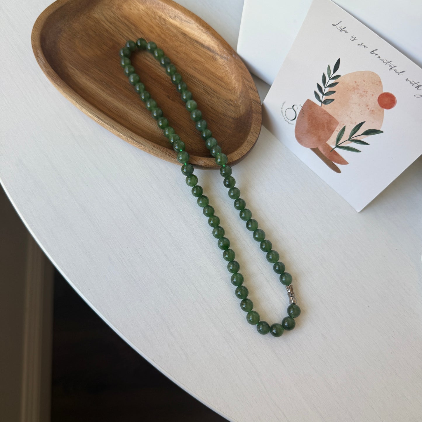 Hetian Jade Beaded Necklace, Natural Green Nephrite Chocker, High Quality Jade (no Black spots)