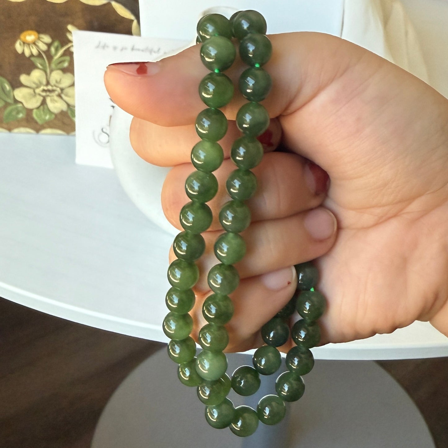 Hetian Jade Beaded Necklace, Natural Green Nephrite Chocker, High Quality Jade (no Black spots)
