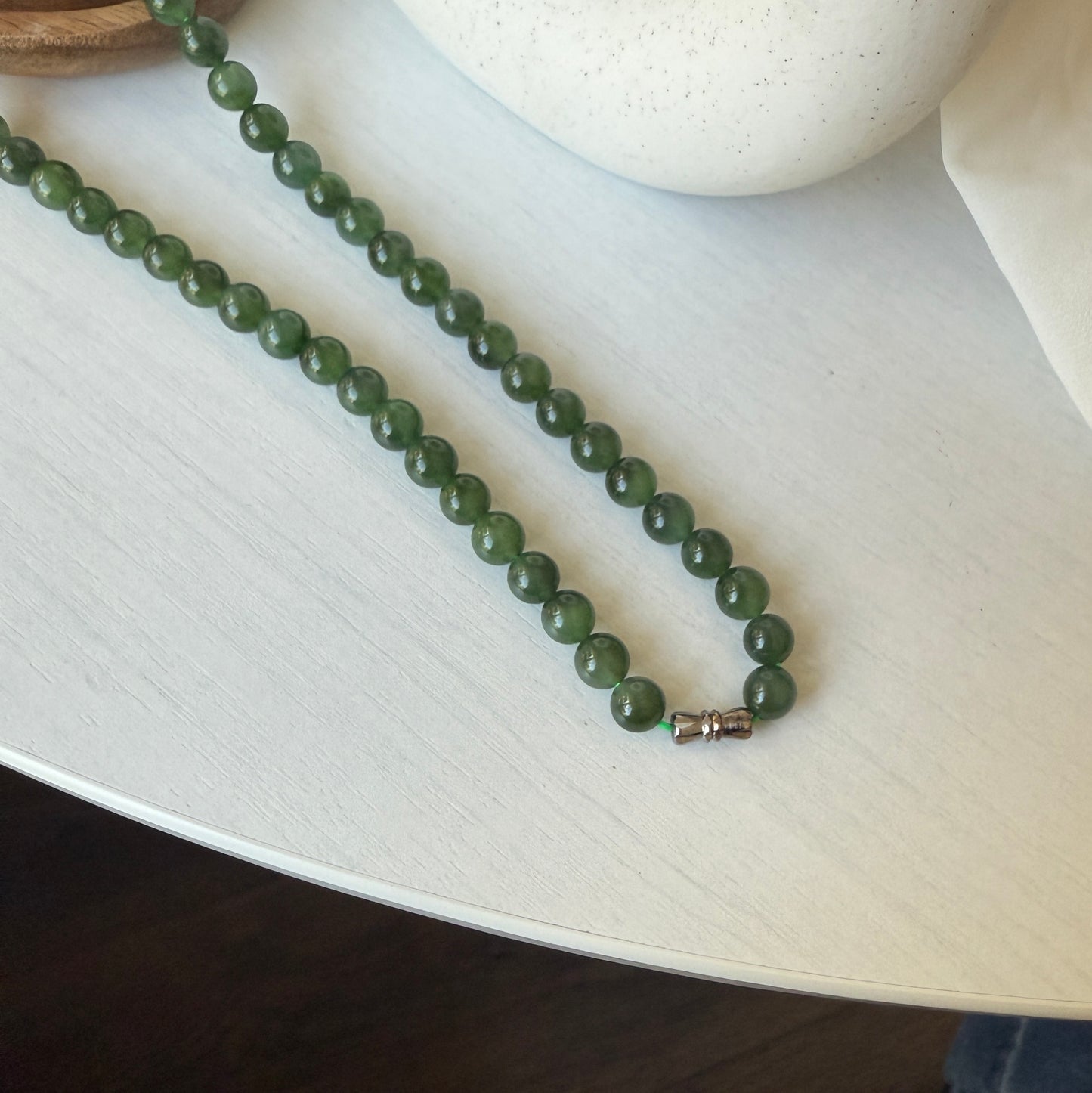 Hetian Jade Beaded Necklace, Natural Green Nephrite Chocker, High Quality Jade (no Black spots)