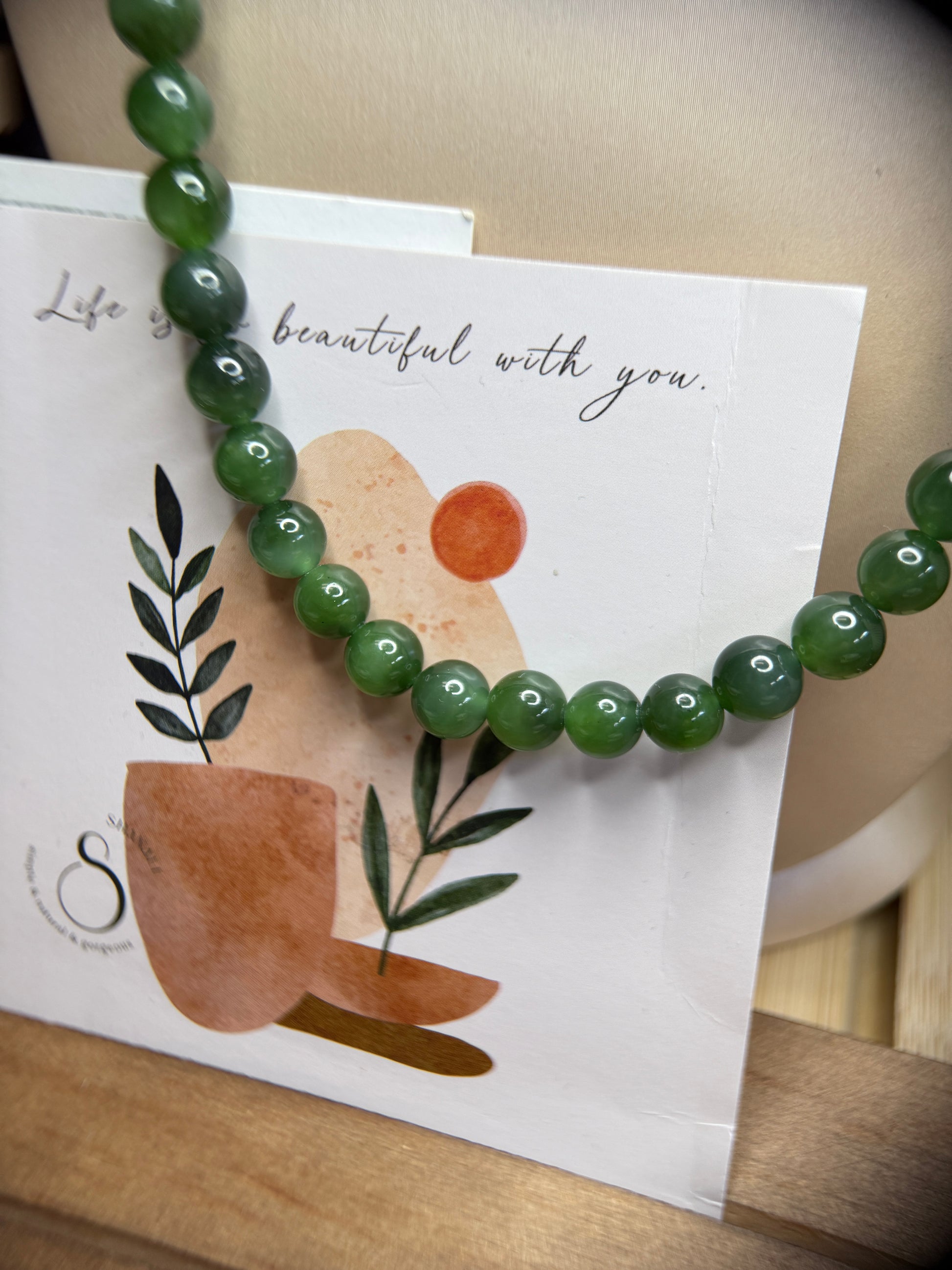 Hetian Jade Beaded Necklace, Natural Green Nephrite Chocker 07