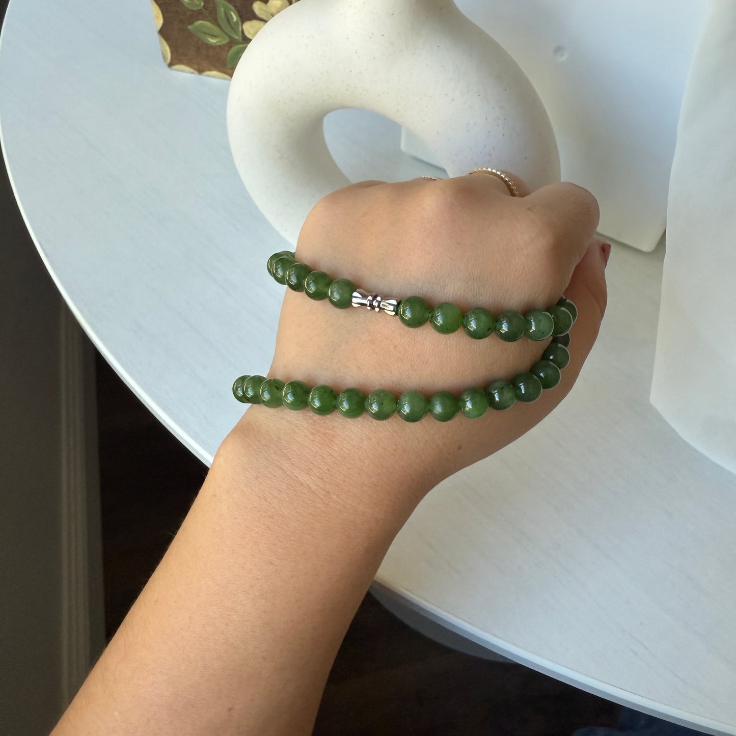 Hetian Jade Beaded Necklace, Natural Green Nephrite Chocker