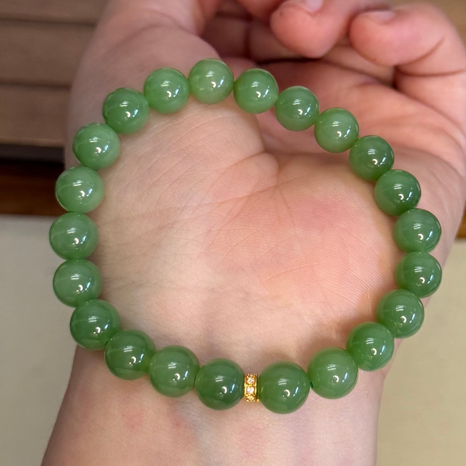 High Quality Natural Jade Beaded Bracelet with 18K Gold