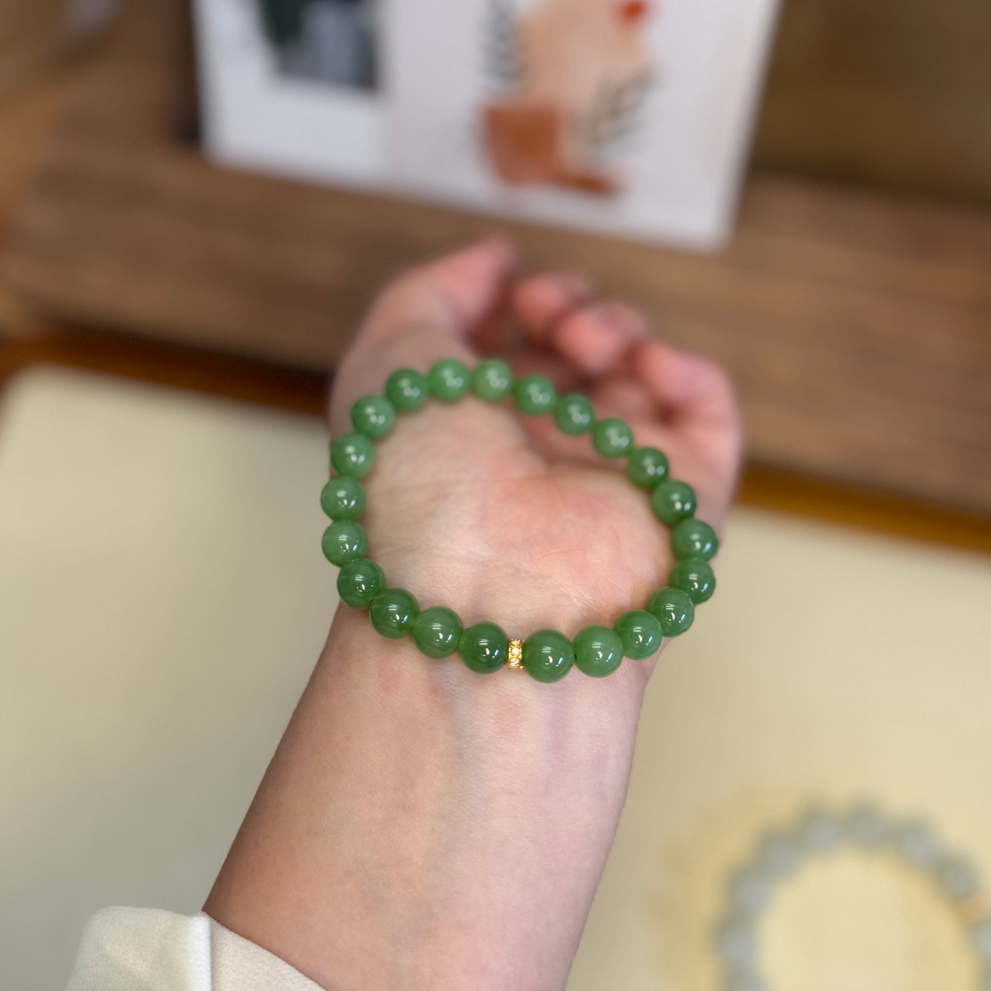 High Quality Natural Jade Beaded Bracelet with 18K Gold