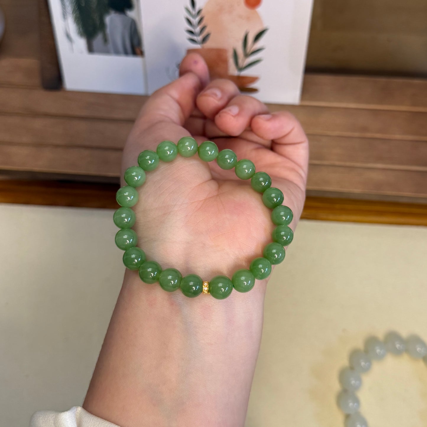 High Quality Natural Jade Beaded Bracelet with 18K Gold