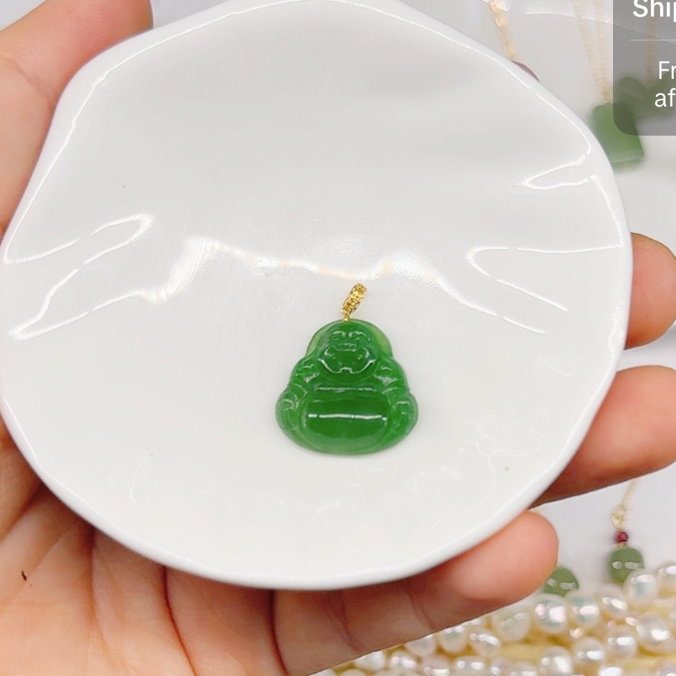 18K Gold Green Jade Buddha Pendant