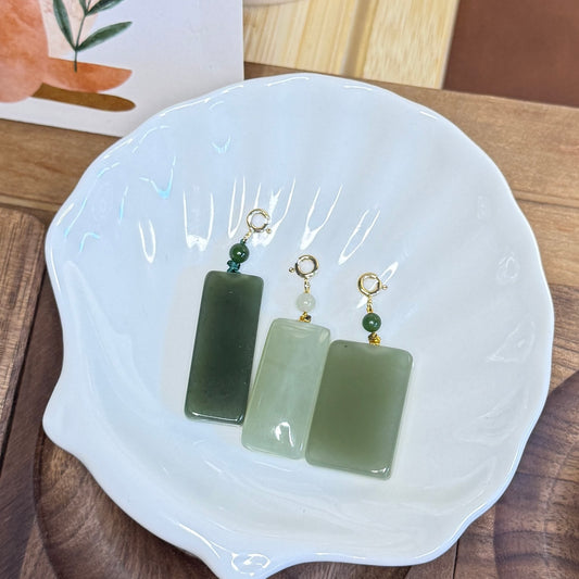 Natural Rectangle Jade Pendant with 14K Gold Filled Clasp,  Hetian Nephrite Pendant
