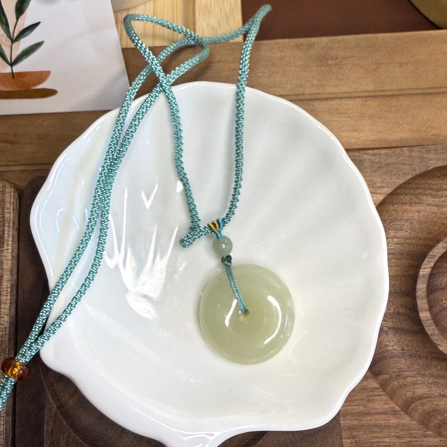 Natural Jade Large Donut Pendant with Rope Necklace