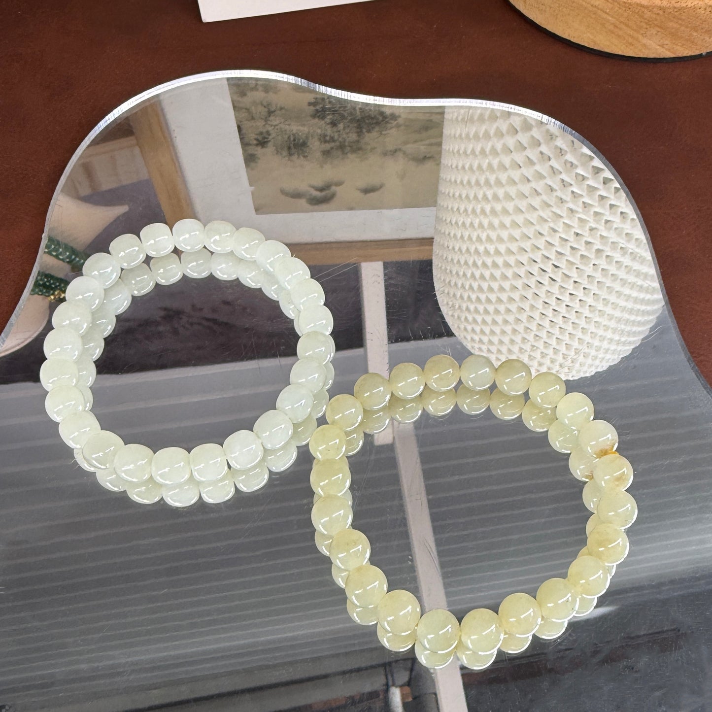 Natural Hetian Jade Beaded Bracelet, Authentic Nephrite Jade