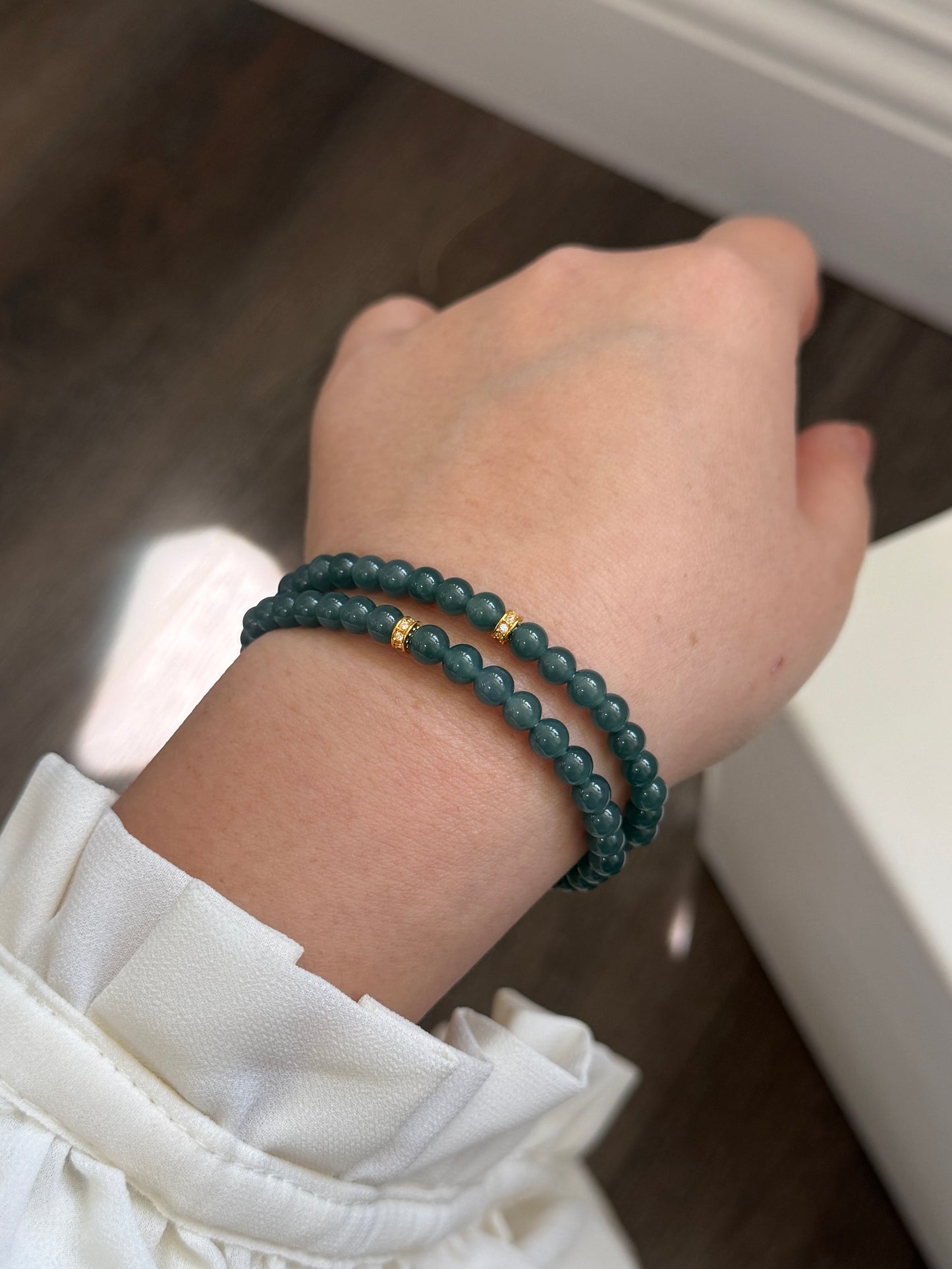Icy Blue Natural Jadeite Bracelet with 18K Gold