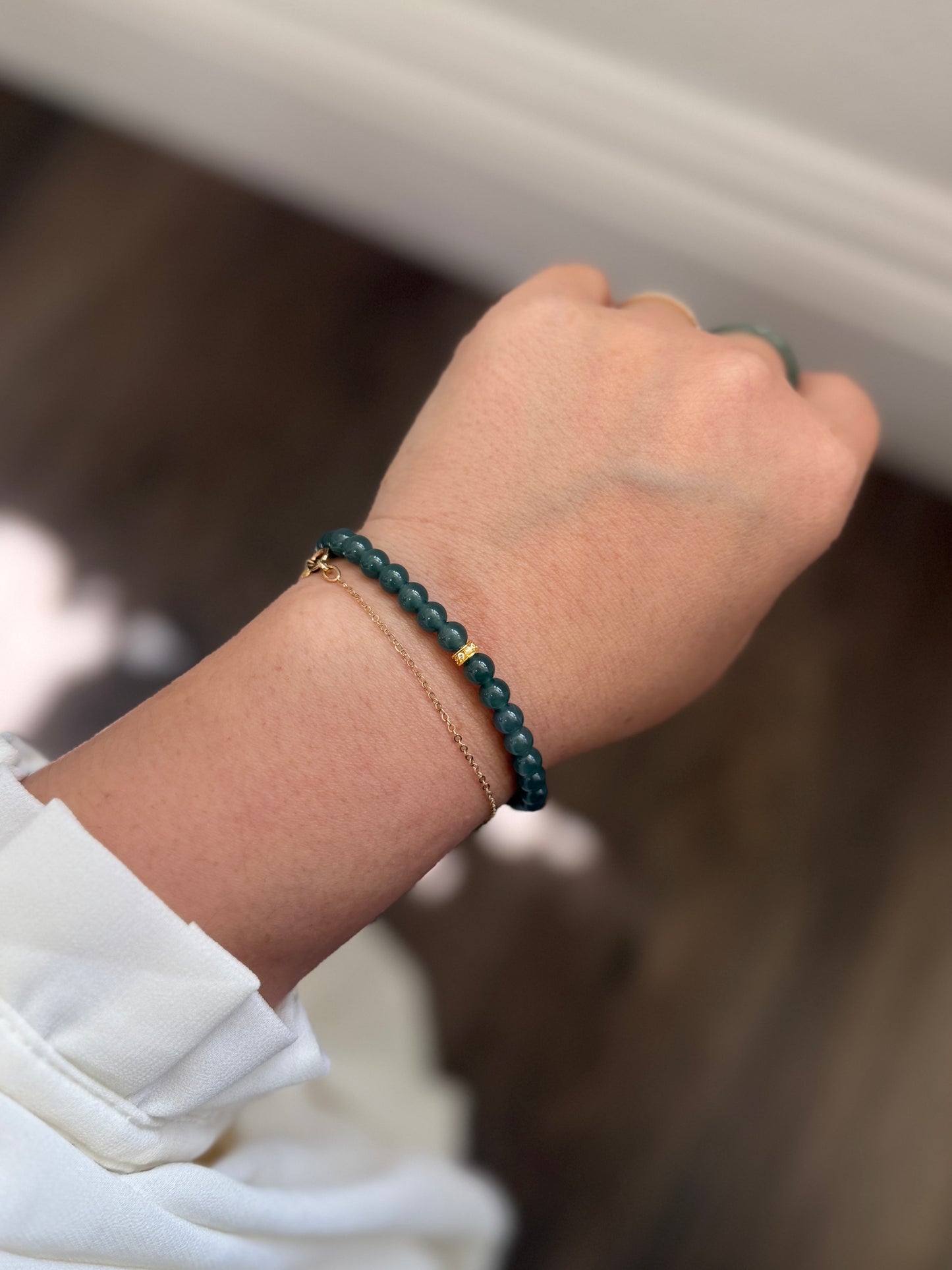 Icy Blue Natural Jadeite Bracelet with 18K Gold
