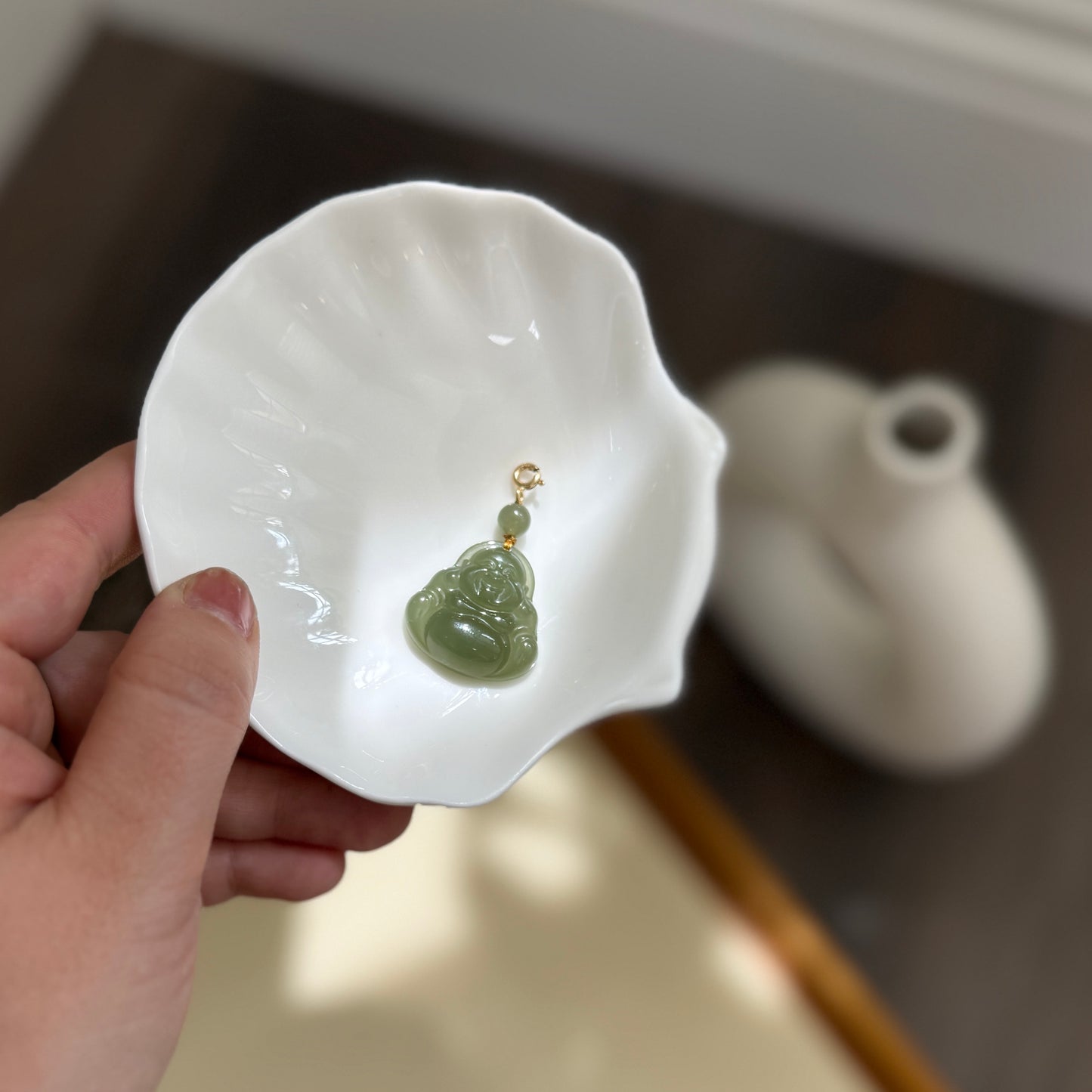 Large Natural Hetian Jade Buddha Pendant with 14K Gold Filled Clasp