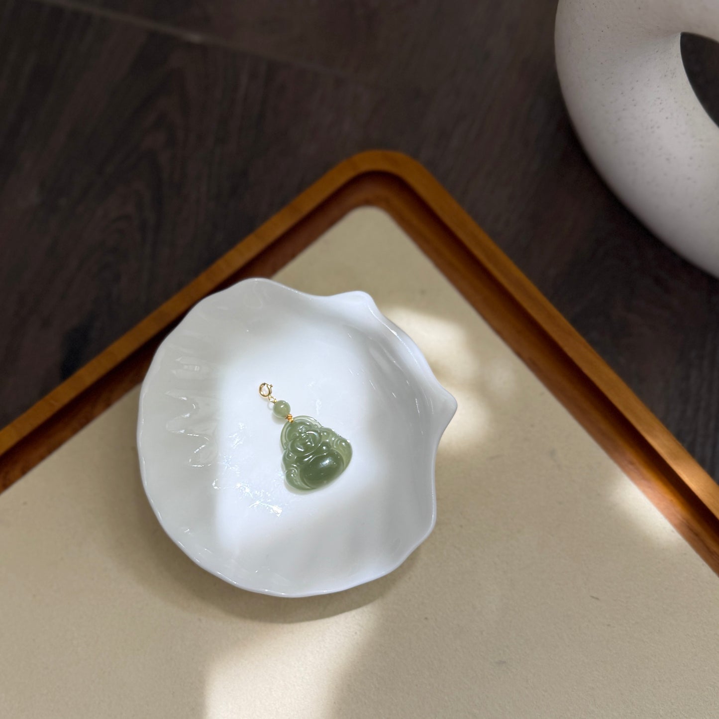 Large Natural Hetian Jade Buddha Pendant with 14K Gold Filled Clasp