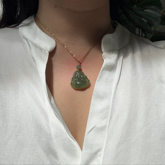 Large Natural Hetian Jade Buddha Pendant with 14K Gold Filled Clasp  1