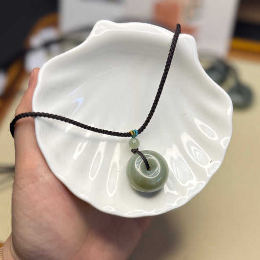 Large Size Natural Hetian Jade Necklace, Lucky Donut Nephrite Pendant for man