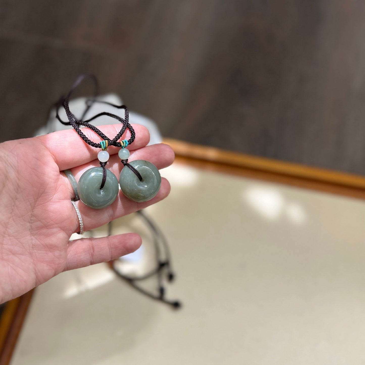 Large Size Natural Hetian Jade Necklace, Lucky Donut Nephrite Pendant