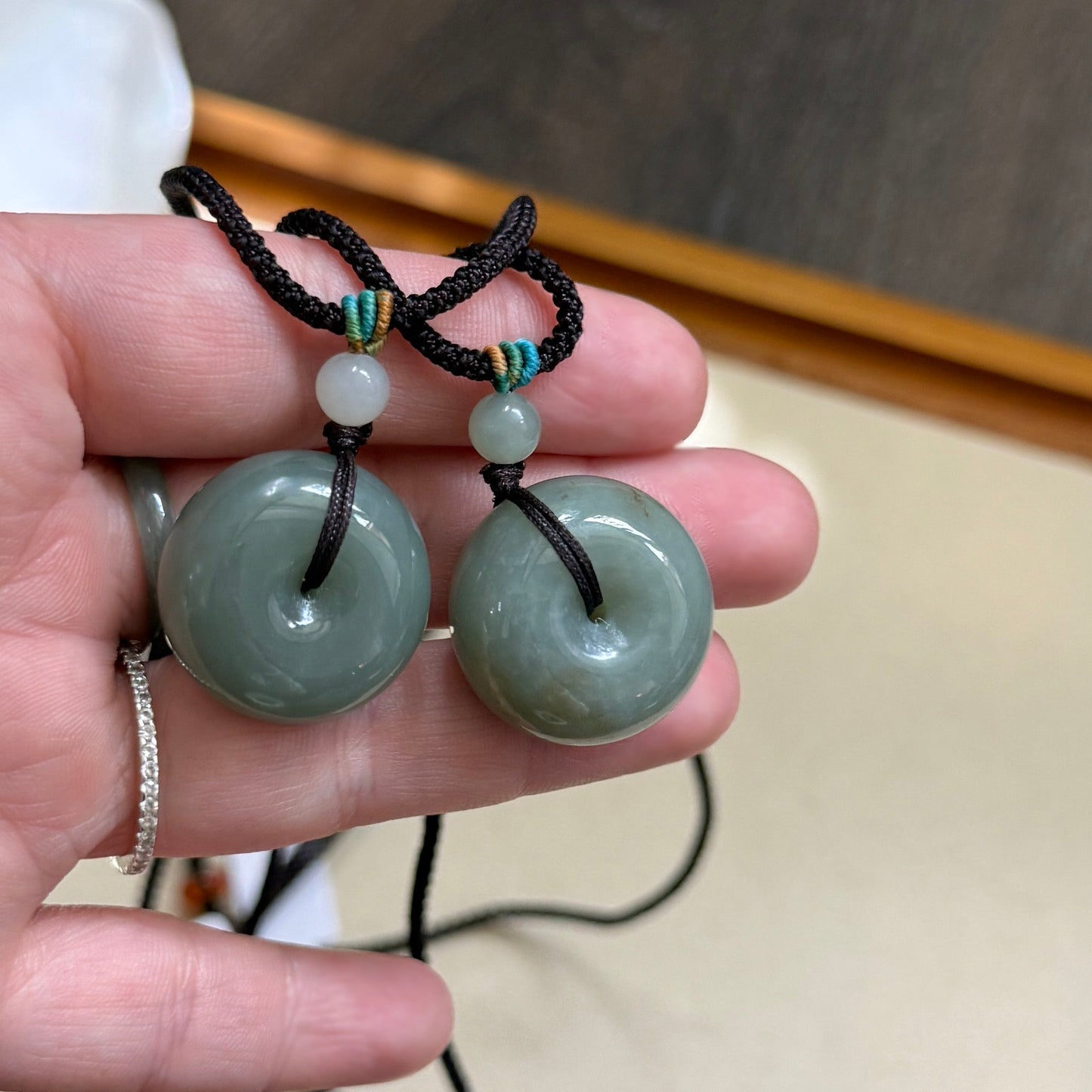 Large Size Natural Hetian Jade Necklace, Lucky Donut Nephrite Pendant