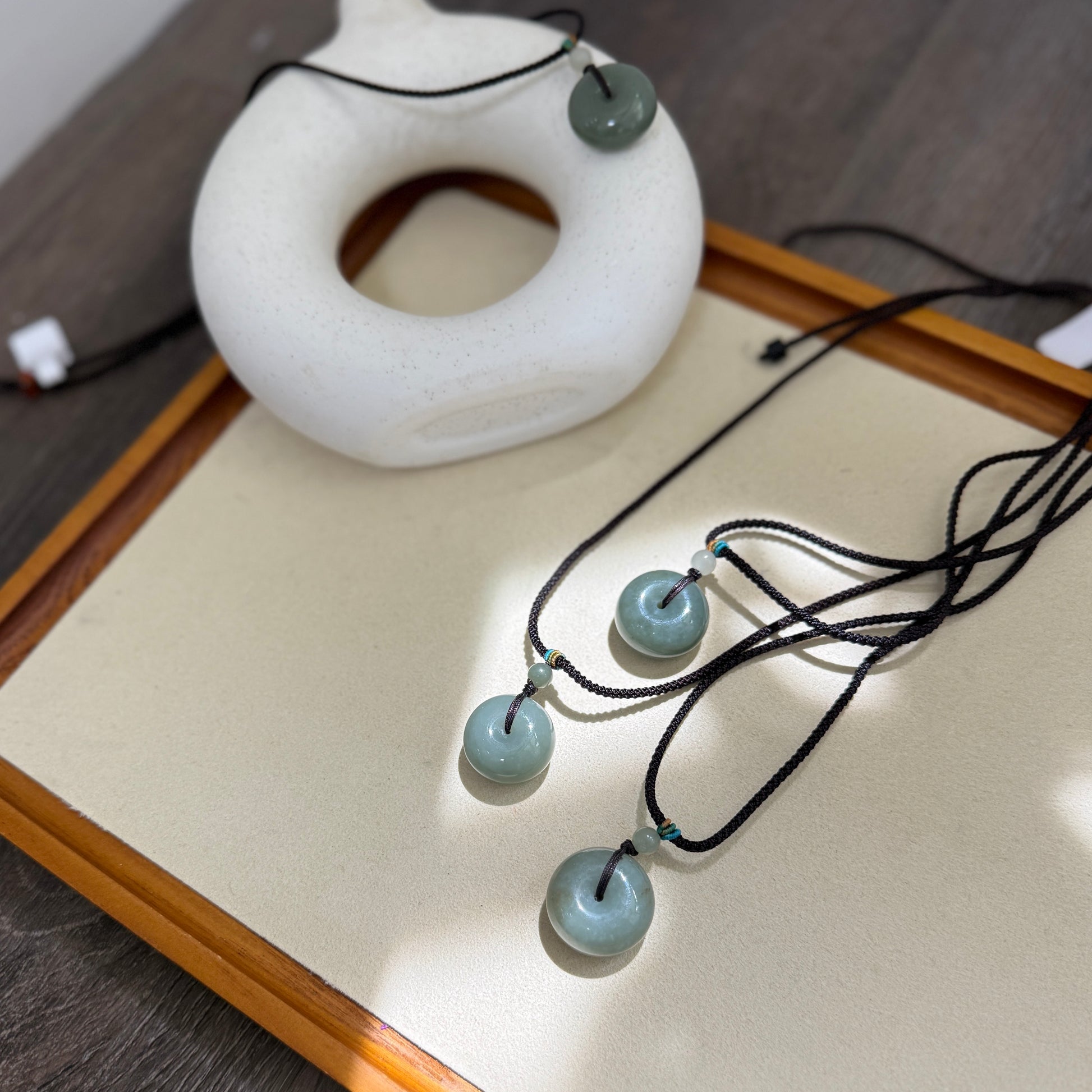 Large Size Natural Hetian Jade Necklace, Lucky Donut Nephrite Pendant