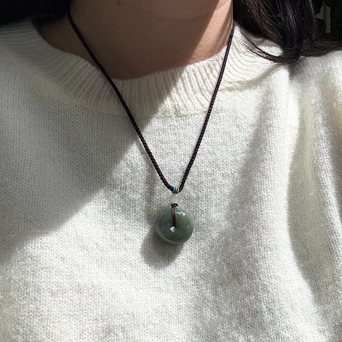 Large Size Natural Hetian Jade Necklace, Lucky Donut Nephrite Pendant