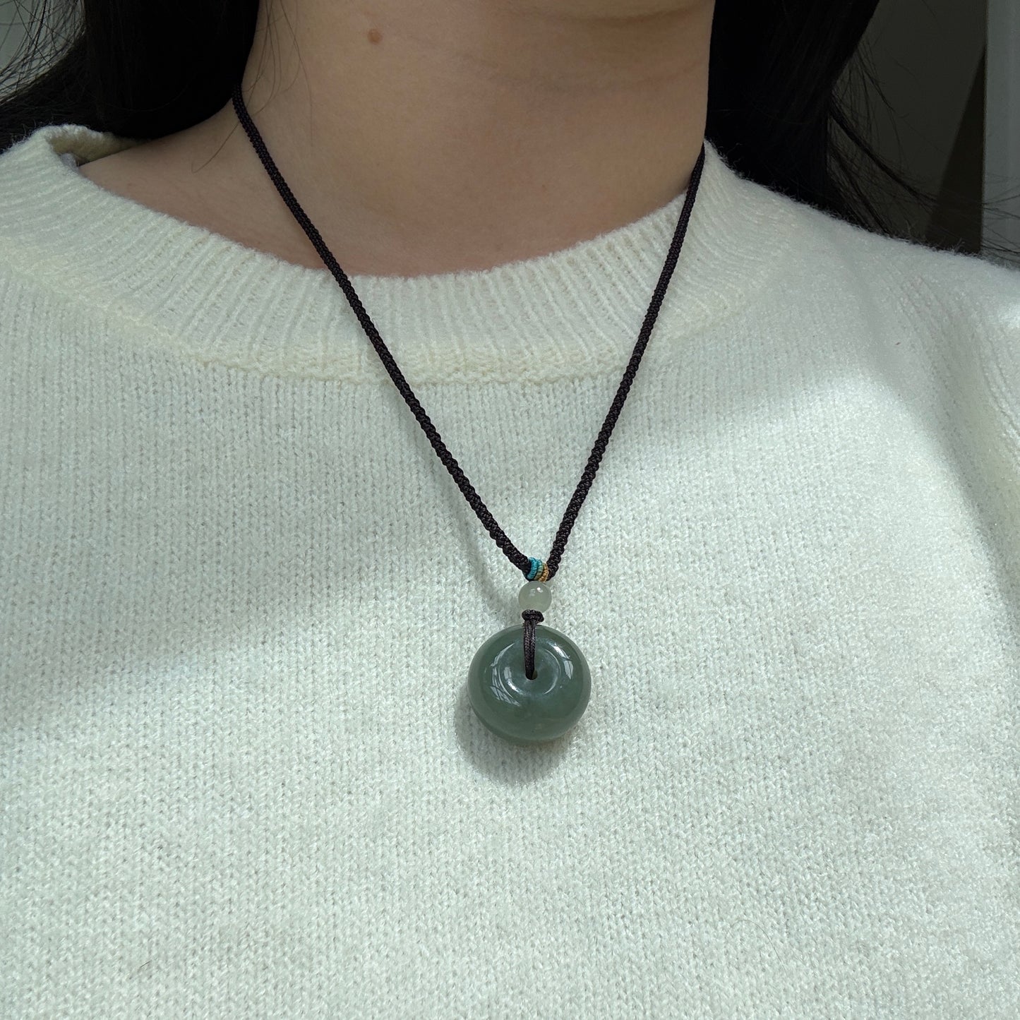 Large Size Natural Hetian Jade Necklace, Lucky Donut Nephrite Pendant