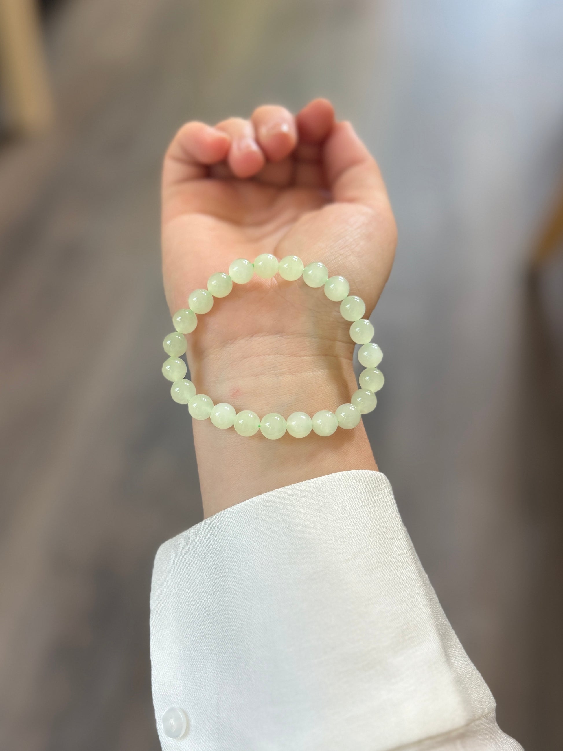 Light Green Natural Hetian Jade Beaded Bracelet, Authentic Nephrite Jade