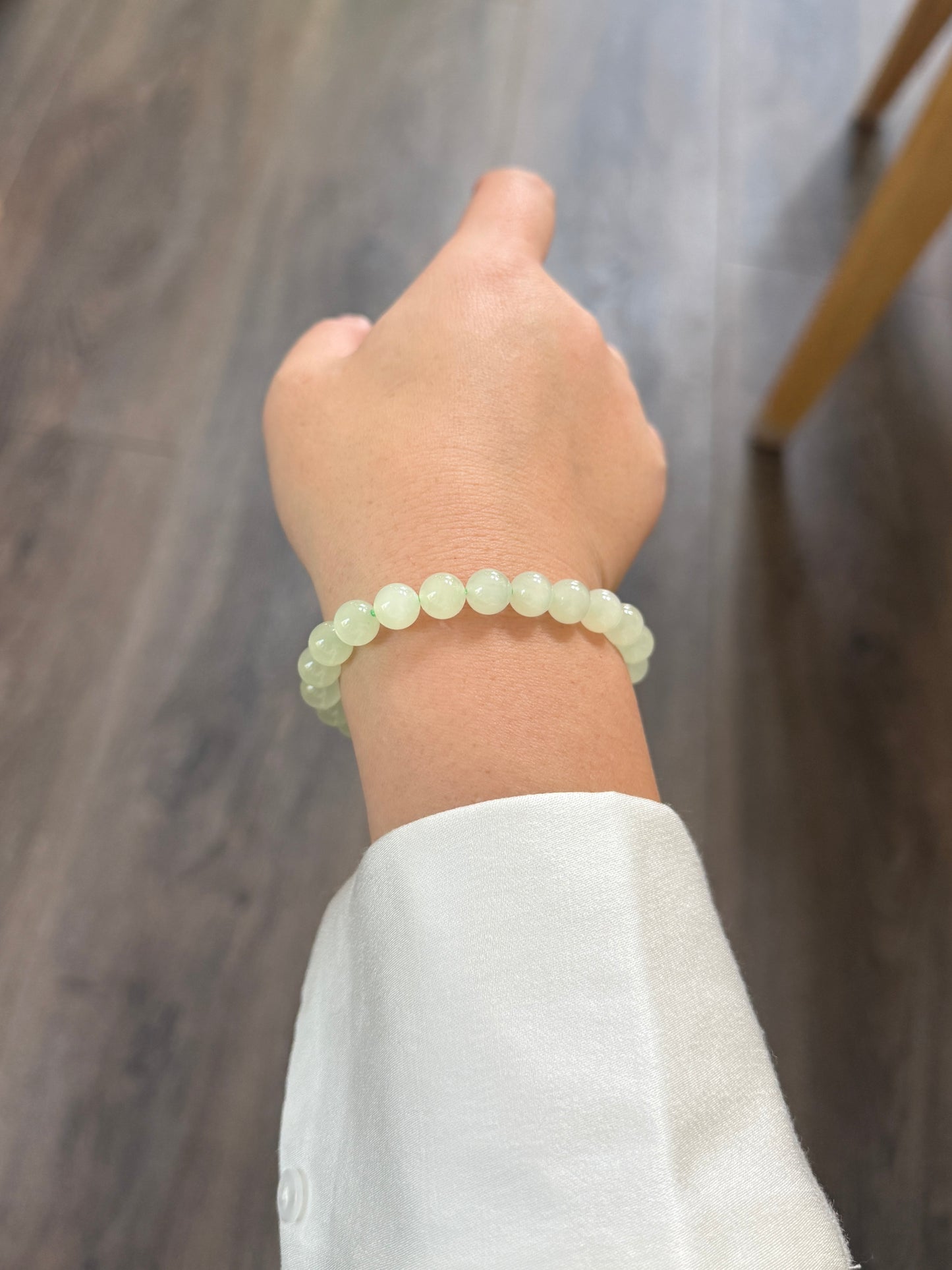 Light Green Natural Hetian Jade Beaded Bracelet, Authentic Nephrite Jade